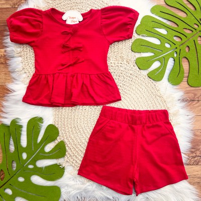 Conj. Batinha Três Lacinhos e Short Ana Bola - Vermelho